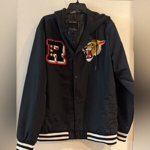 Reason Men's Black Varsity Jacket with Tiger Patch